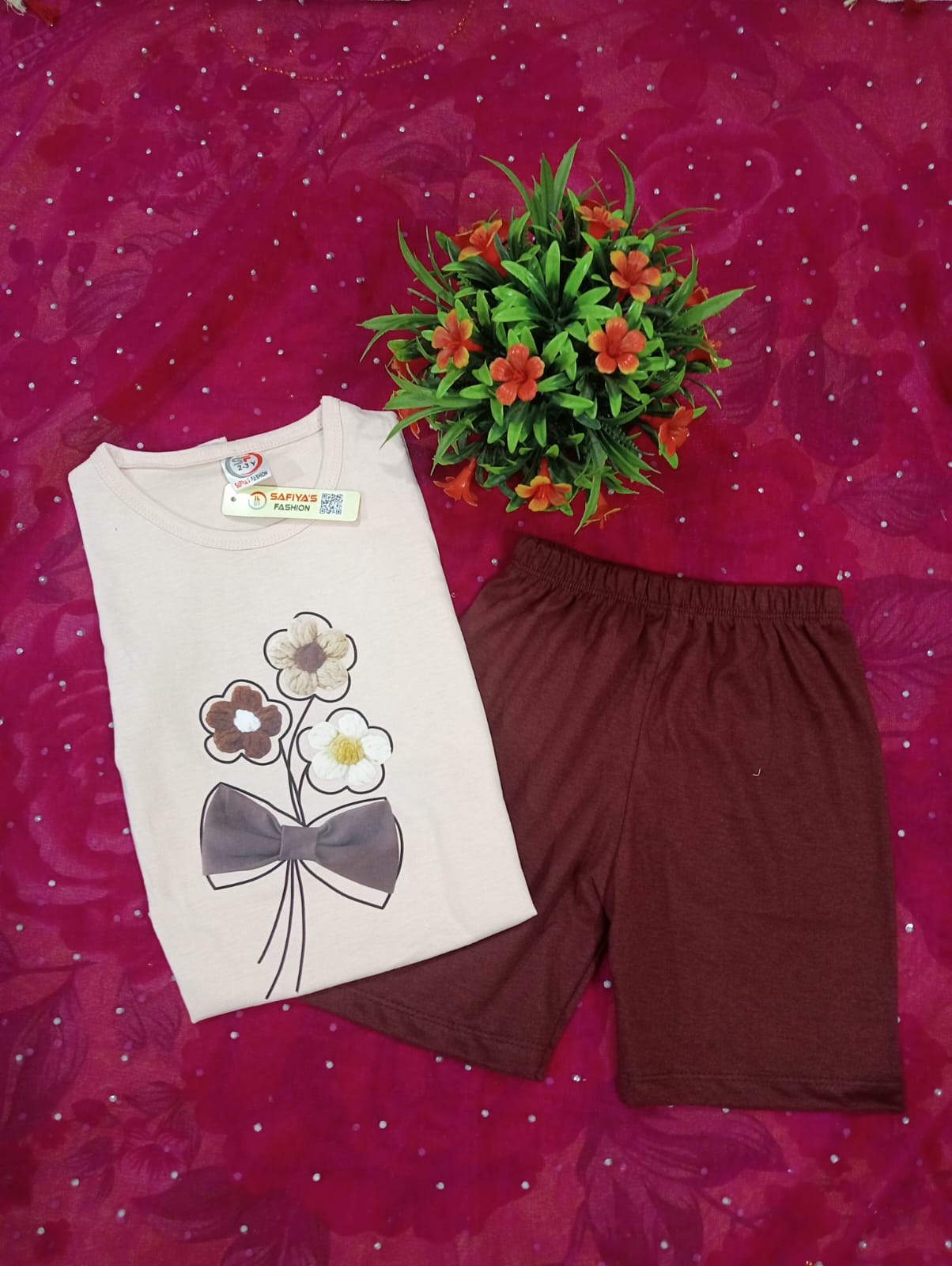 Floral Bow Printed Girls Nightwear Set